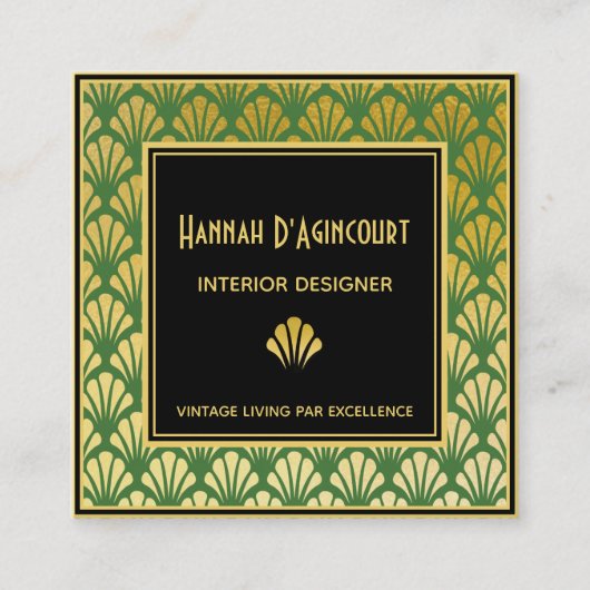 Zwart, goud, groen gekleurd decodeventilatorbeeld vierkante visitekaartje (Voorkant)