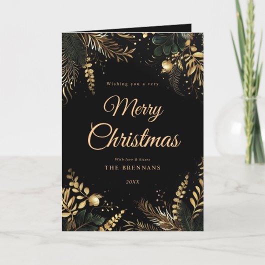 Zwart Goud Groen Modern Elegant Kerstmis Feestdagen Kaart (Voorkant)