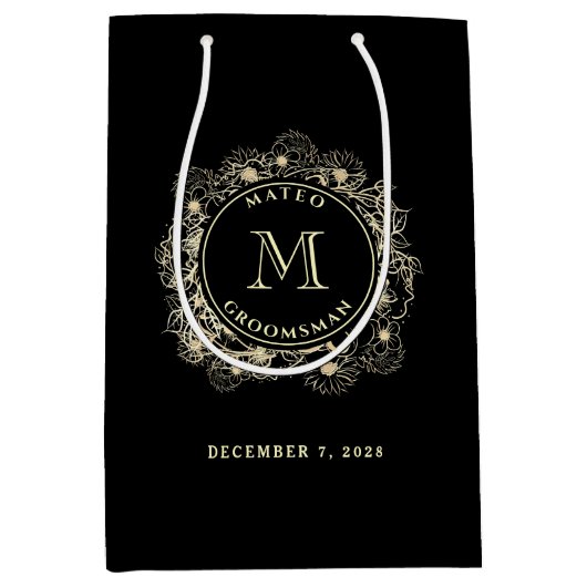 Zwart Goud Groomsman Trouwcadeau Tas Medium Cadeauzakje (Voorkant)