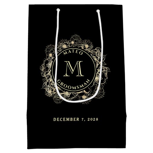 Zwart Goud Groomsman Trouwcadeau Tas Medium Cadeauzakje (Achterkant)