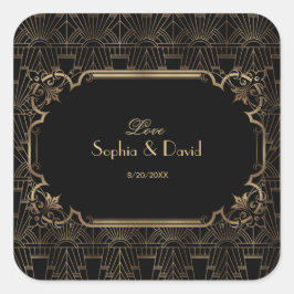 Zwart Goud Grote Gatsby Art Deco 1920s Trouwen Vierkante Sticker