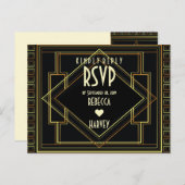 zwart goud  grote gatsby bruiloft RSVP Uitnodiging Briefkaart (Voorkant / Achterkant)