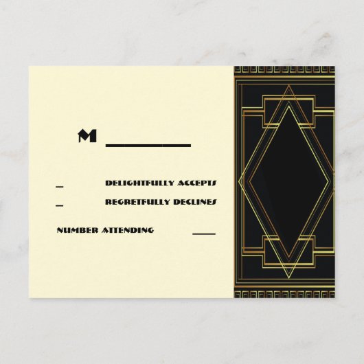 zwart goud  grote gatsby bruiloft RSVP Uitnodiging Briefkaart (Achterkant)