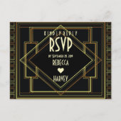 zwart goud  grote gatsby bruiloft RSVP Uitnodiging Briefkaart (Voorkant)