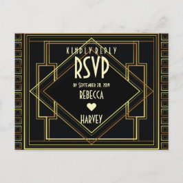 zwart goud  grote gatsby bruiloft RSVP Uitnodiging Briefkaart