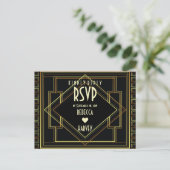 zwart goud  grote gatsby bruiloft RSVP Uitnodiging Briefkaart (Staand voorkant)