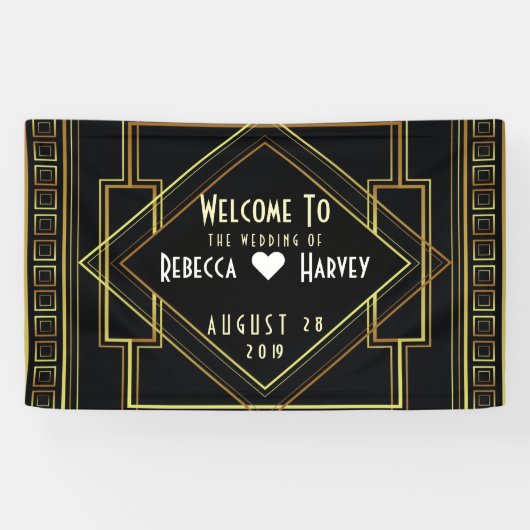 Zwart Goud  Grote Gatsby bruiloft Spandoek (Horizontaal)