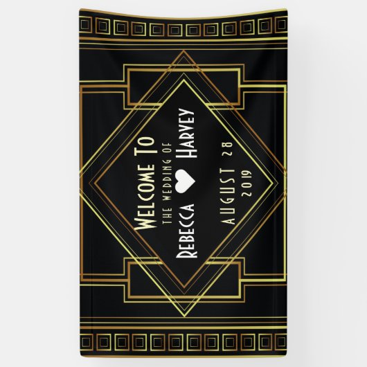 Zwart Goud  Grote Gatsby bruiloft Spandoek (Verticaal)
