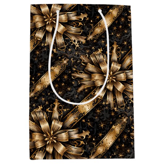 Zwart & Goud Grunge Kerstlint Medium Cadeauzakje (Voorkant)