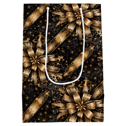 Zwart & Goud Grunge Kerstlint Medium Cadeauzakje (Achterkant)