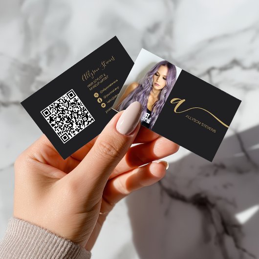 Zwart Goud haar make-up foto initiaal qr code Visitekaartje