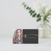 Zwart Goud haar make-up foto initiaal qr code Visitekaartje (Staand voorkant)
