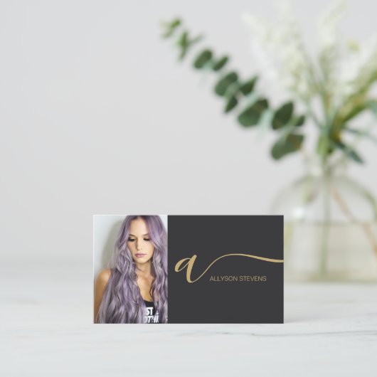 Zwart Goud haar make-up foto initiaal qr code Visitekaartje (Staand voorkant)