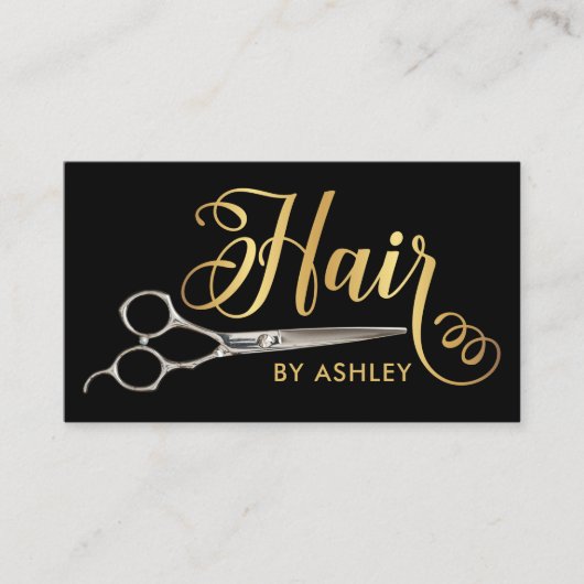 Zwart & Goud Haarstylist Salon Visitekaartje (Voorkant)