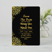 Zwart goud Halloween bruiloft Save the Date Folie Uitnodiging (Staand Voorkant)