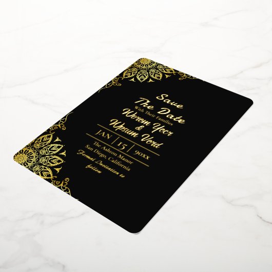 Zwart goud Halloween bruiloft Save the Date Folie Uitnodiging (Gedraaid)