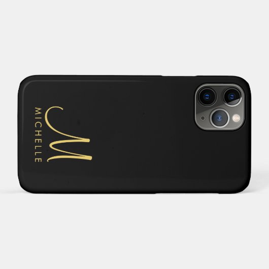 Zwart & Goud Handgeschreven Monogram Naam Sjabloon Case-Mate iPhone Case (Achterkant (horizontaal))