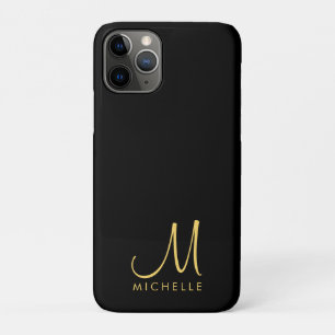 Zwart & Goud Handgeschreven Monogram Naam Sjabloon Case-Mate iPhone Case