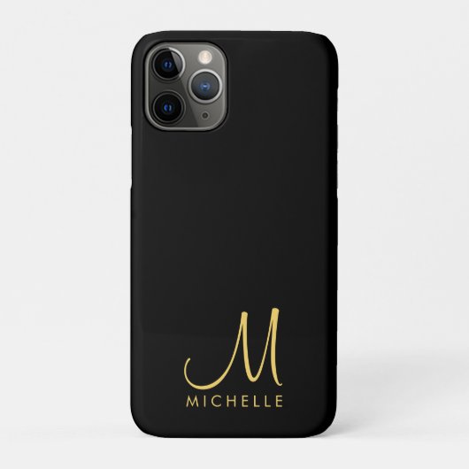 Zwart & Goud Handgeschreven Monogram Naam Sjabloon Case-Mate iPhone Case (Achterkant)