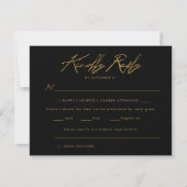 Zwart Goud Handgeschreven Script Elegant Wedding RSVP Kaartje (Voorkant)