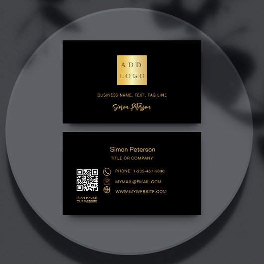 Zwart goud handtekening script QR code logo Visitekaartje