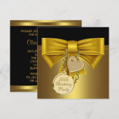 Zwart Goud Hart Boog Vrouwen 50ste Verjaardagsfees Kaart (Voorkant / Achterkant)