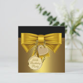 Zwart Goud Hart Boog Vrouwen 50ste Verjaardagsfees Kaart (Staand voorkant)