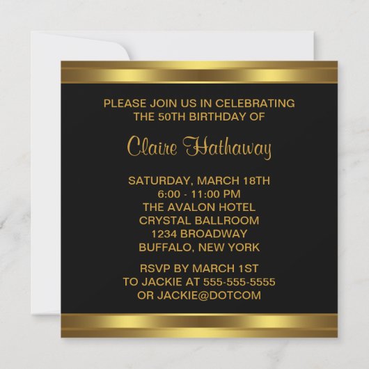 Zwart Goud Hart Boog Vrouwen 50ste Verjaardagsfees Kaart (Achterkant)