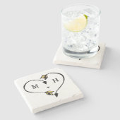 Zwart & Goud Hart Pijl Romantisch Monogram Stenen Onderzetter (Zijkant)