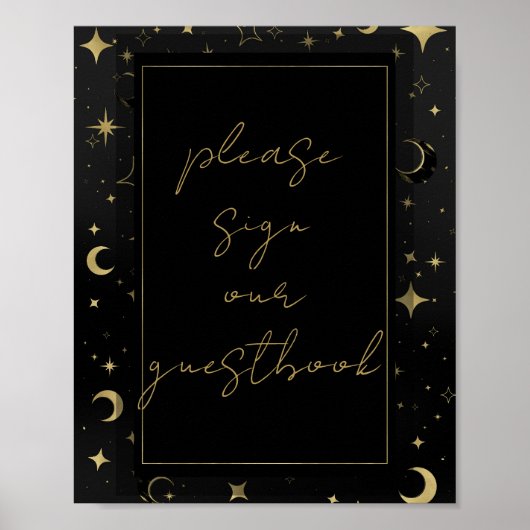 Zwart & Goud Hemelmaantje Sterren Bruiloft Poster (Voorkant)