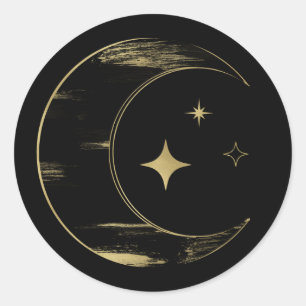 Zwart & Goud Hemelse Maan Sterren Bruiloft Ronde Sticker