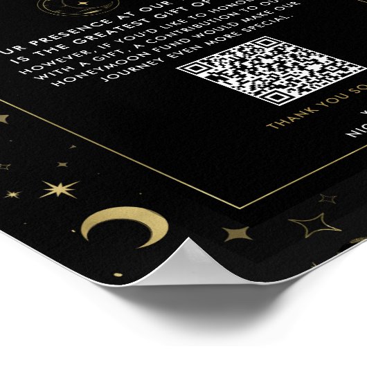 Zwart & Goud Hemelse Maan Sterren Honeymoon Fonds Poster (Hoek)