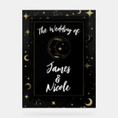 Zwart & Goud Hemelse Maan Sterren Huwelijk Welkom Acryl Bord (Voorkant)