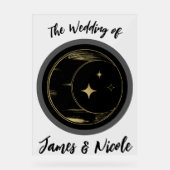 Zwart & Goud Hemelse Maan Sterren Huwelijk Welkom Acryl Bord (Voorkant)