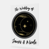 Zwart & Goud Hemelse Maan Sterren Huwelijk Welkom Acryl Bord (Hoek)