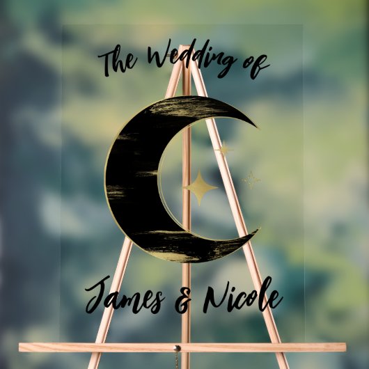 Zwart & Goud Hemelse Maan Sterren Huwelijk Welkom Acryl Bord (Neutraal)