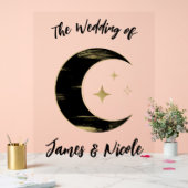 Zwart & Goud Hemelse Maan Sterren Huwelijk Welkom Acryl Bord (Huwelijk)