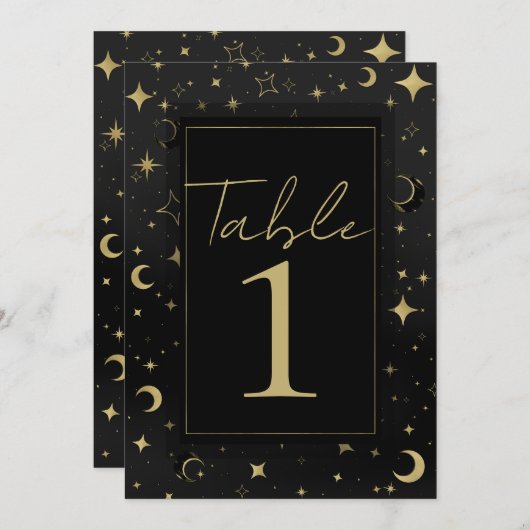 Zwart & Goud Hemelse Maan Sterren Tafelnummer (Voorkant / Achterkant)