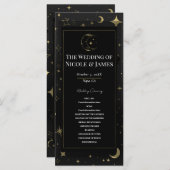 Zwart & Goud Hemelse Maan Sterren Trouwprogramma Programmakaart (Voorkant / Achterkant)