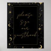 Zwart & Goud Hemelse Maan Sterren Wedding Poster (Voorkant)