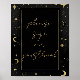 Zwart & Goud Hemelse Maan Sterren Wedding Poster
