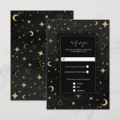 Zwart & Goud Hemelse Maan Sterren Wedding RSVP (Voorkant / Achterkant)
