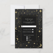 Zwart & Goud Hemelse Maan Sterren Wedding RSVP Kaartje (Voorkant)