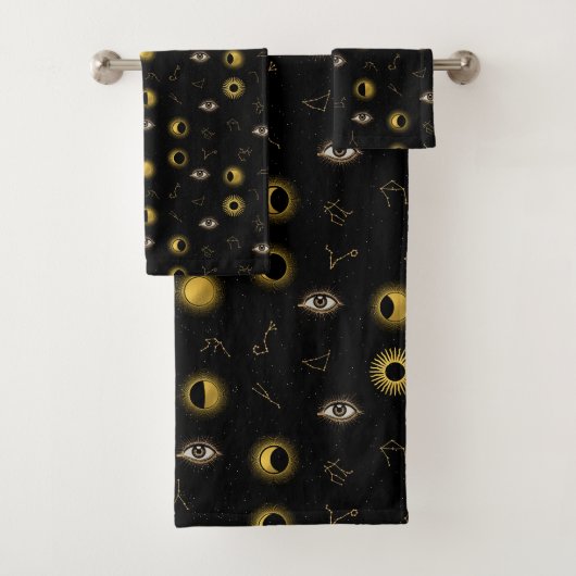 Zwart Goud Hemelse Zon & Maan Zodiac Oog Bad Handdoek (Insitu)