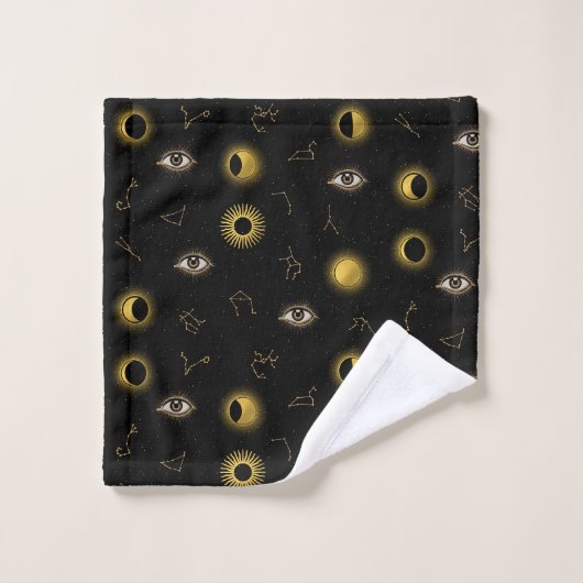 Zwart Goud Hemelse Zon & Maan Zodiac Oog Bad Handdoek (Wasdoekje)