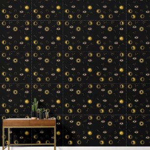 Zwart Goud Hemelse Zon & Maan Zodiac Oog Behang