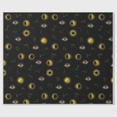 Zwart Goud Hemelse Zon & Maan Zodiac Oog Cadeaupapier (Vlak)