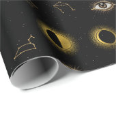 Zwart Goud Hemelse Zon & Maan Zodiac Oog Cadeaupapier (Rol Hoek)