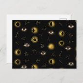Zwart Goud Hemelse Zon & Maan Zodiac Oog Feestdagenkaart (Voorkant / Achterkant)