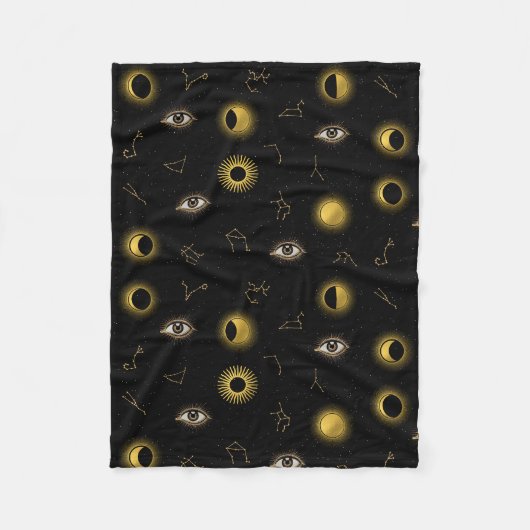 Zwart Goud Hemelse Zon & Maan Zodiac Oog Fleece Deken (Voorkant)